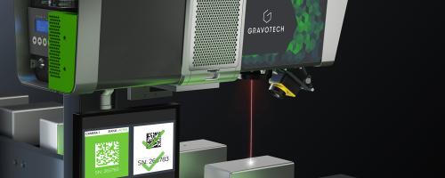 Laserbeschriftungssystem in einer Produktionslinie mit Vision Manager zur Barcode-Überprüfung
