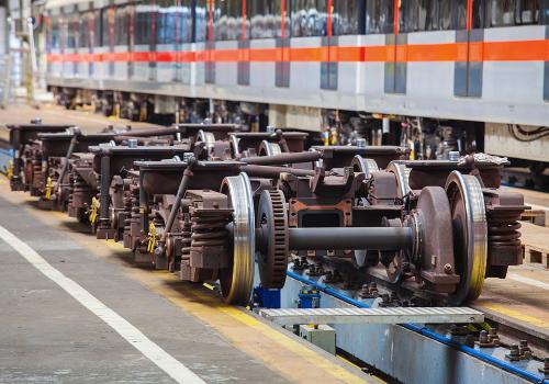 Train bogie and wheel assembly in factory